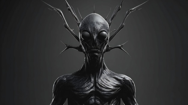 Ilustración de un extraterrestre negro con púas en la cabeza