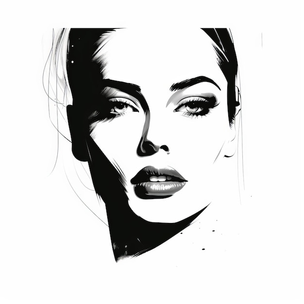 Ilustración facial de moda Arte de líneas limpio y simple en blanco y negro