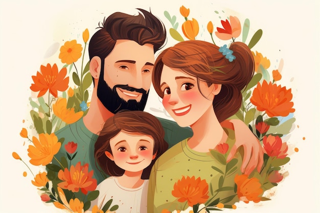 Ilustración de una familia alegre