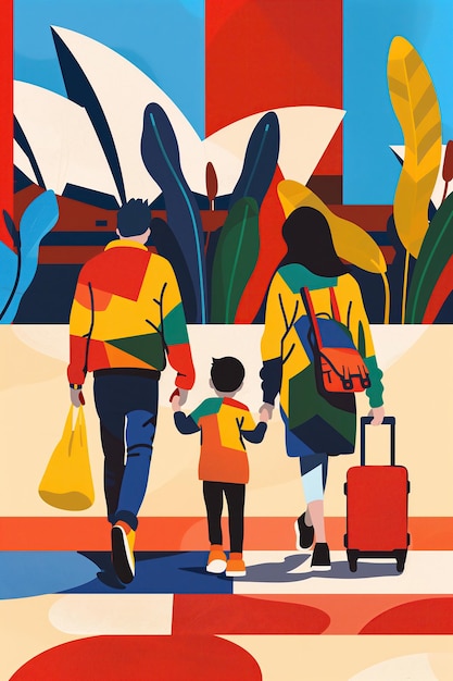 Foto una ilustración de una familia que viaja