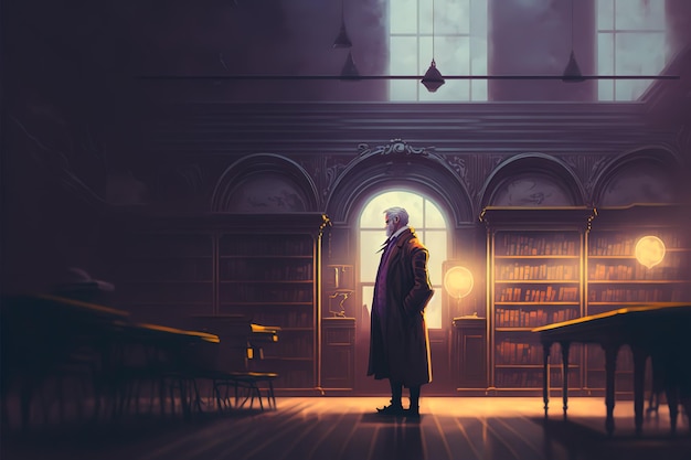 Ilustración de fantasía de la biblioteca mágica.