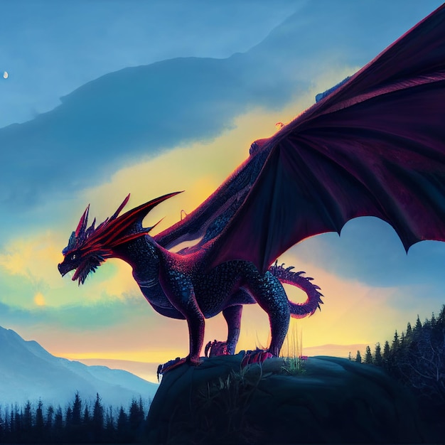 Ilustración de fantasía del dragón