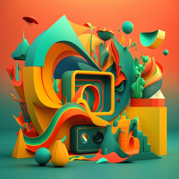 Ilustración de fantasía moderna abstracta 3D brillante