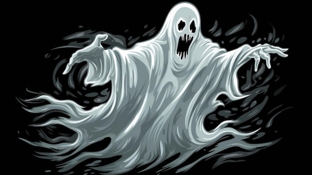 Ilustración de un fantasma en tonos blancos oscuros.