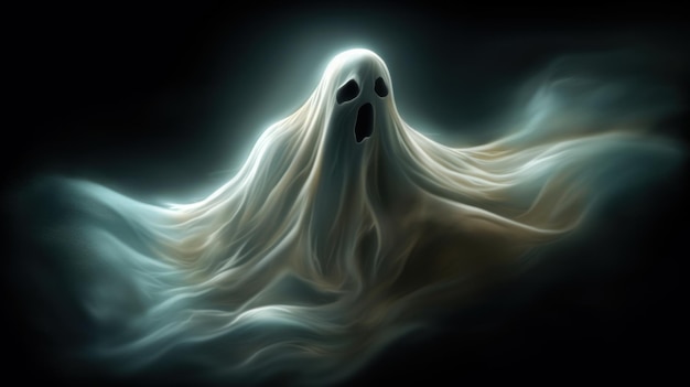 Foto ilustración de un fantasma en tonos negros claros.