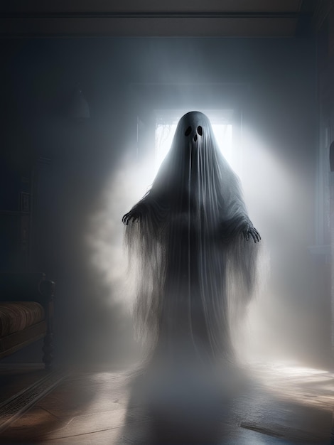 Ilustración de un fantasma ultrarrealista en una espectacular niebla ligera.