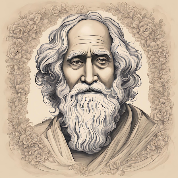 Foto ilustración del feliz aniversario de rabindranath tagore dibujada a mano