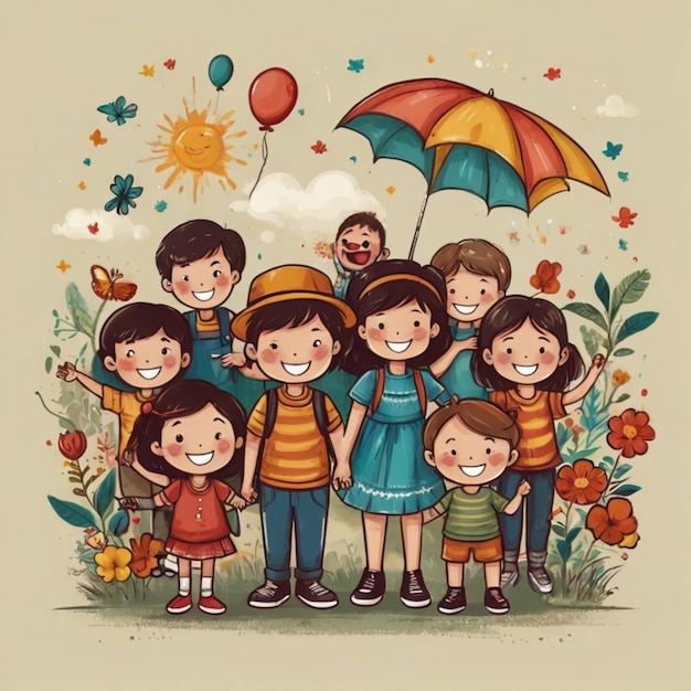 Ilustración del Feliz Día Internacional de la Infancia