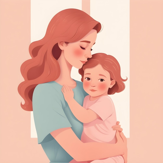 Ilustración de feliz día de la madre con la madre y sus hijos abrazados