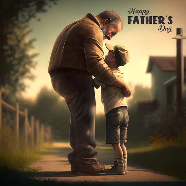 Ilustración del feliz día del padre un padre con la tarjeta de felicitación de afecto de su hijo