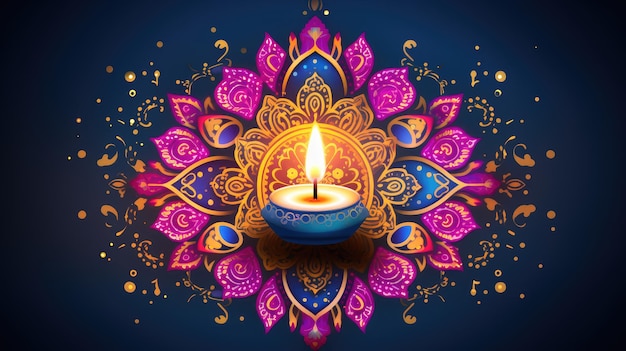 Ilustración de feliz diwali Diseño festivo de diwali con lámpara luces doradas fondo colorido