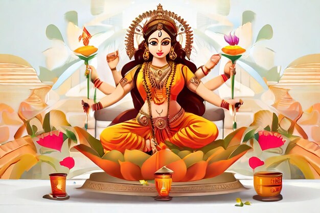 Foto la ilustración de feliz durga puja subh navratri durga devi es falsa