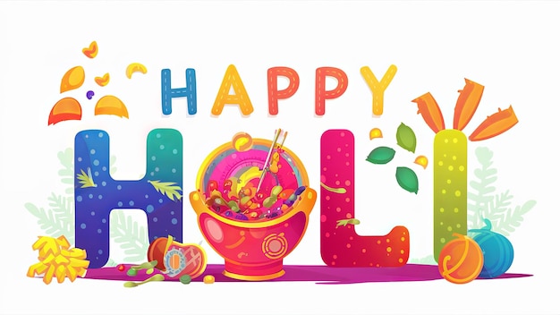 Ilustración de Feliz Holi en texto colorido