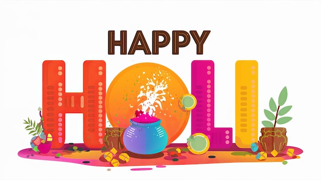 Ilustración de Feliz Holi en texto colorido