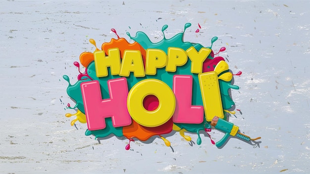 Ilustración de Feliz Holi en texto colorido