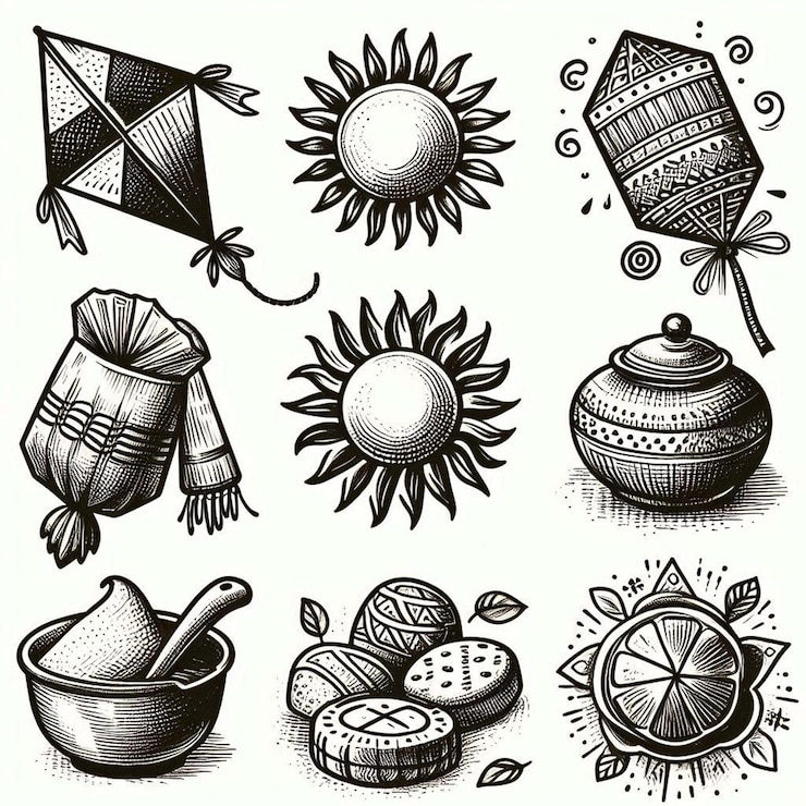 Foto ilustración de feliz makar sankranti el diseño del festival de cometas vector harvest celebra
