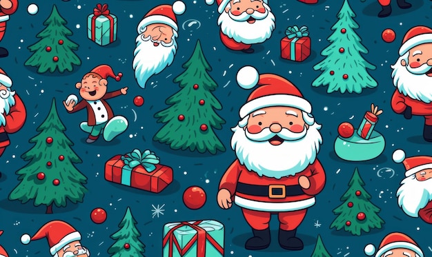 ilustración de feliz navidad estilo doodle ilustración vectorial con santa claus y objetos navideños