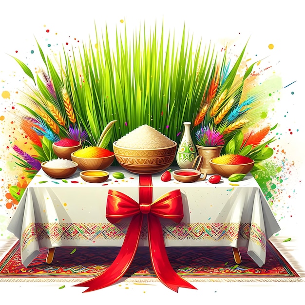 Ilustración de feliz Nowruz en fondo blanco ai generada