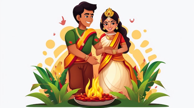 Ilustración del feliz Pongal Holiday Festival de la cosecha de Tamil Nadu en el sur de la India