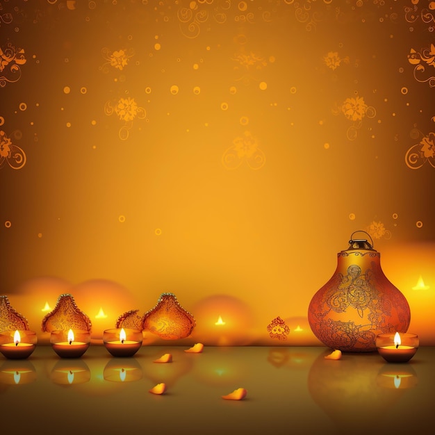 Ilustración del festival Diwali Diya Lamp con rangoli en la parte inferior Ai Generated