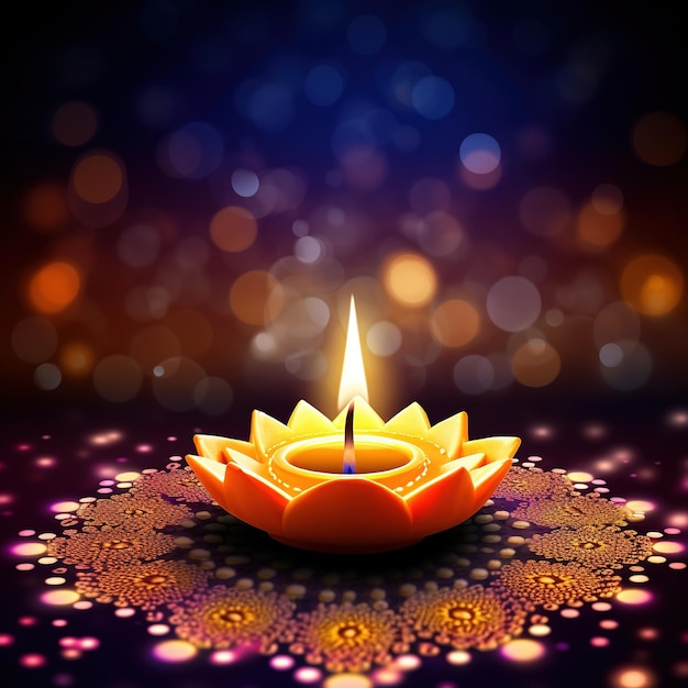 Ilustración del festival Diwali Diya Lamp con rangoli en la parte inferior Ai Generated