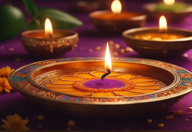 Ilustración del festival Diwali Lámpara Diya con rangoli