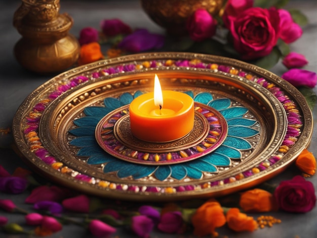 Ilustración del festival Diwali Lámpara Diya con rangoli