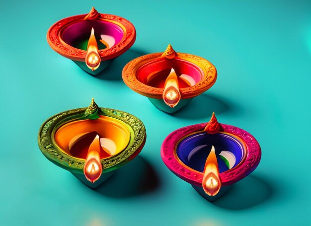 Ilustración del festival Diwali de luces, tradición, lámparas de aceite Diya, sobre fondo oscuro