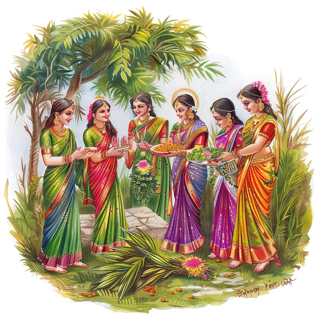 Ilustración del festival indio Hariyali teej significa teej verde mujer disfruta del festival con swing en el monzón en un hermoso paisaje de fondo x9