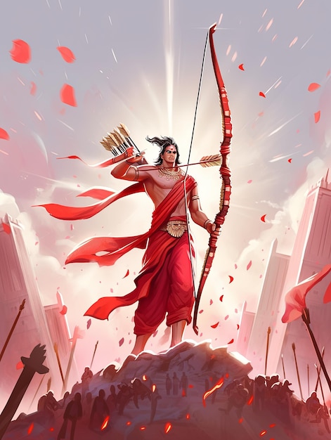 Ilustración del festival de Rama Navami en rojo