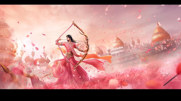 Ilustración del festival de Rama Navami en rosa