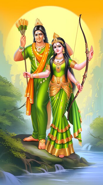 Ilustración del festival de Rama Navami en verde