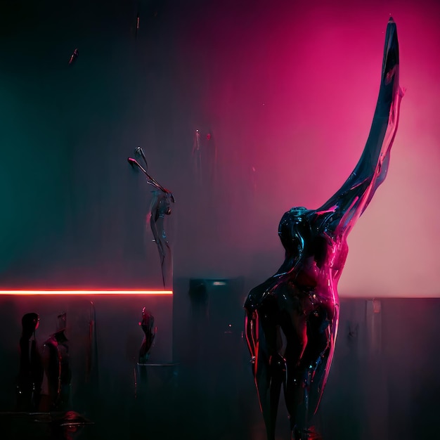 Ilustración figurativa abstracta digital 3D en estilo futurista Neonoir