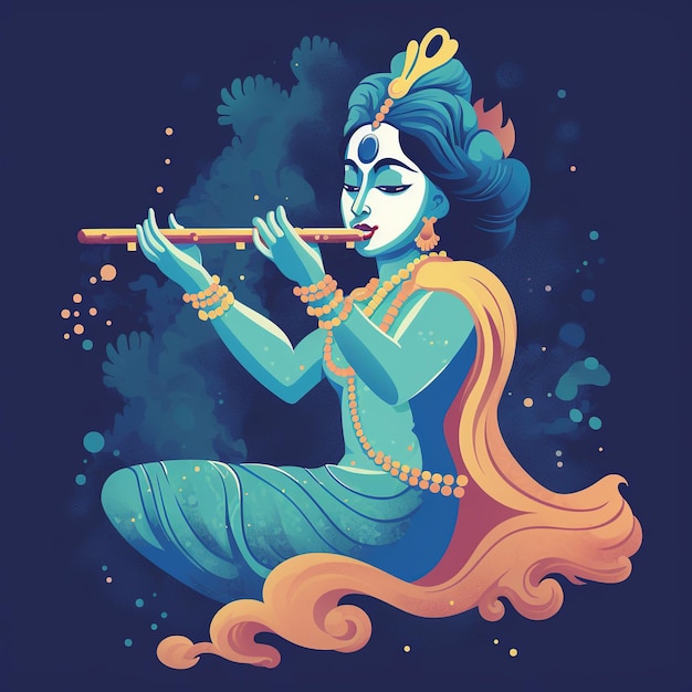 Foto ilustración de la flauta de plumas del dios indio o bansuri ai generado