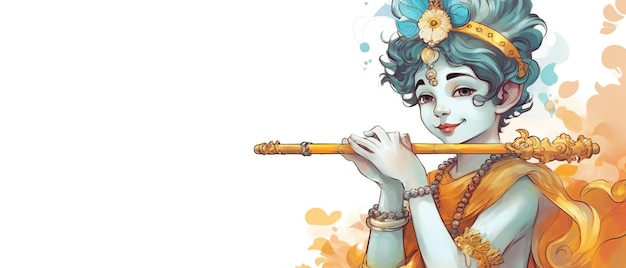 Ilustración de la flauta de plumas de Dios indio o bansuri Ai Generado