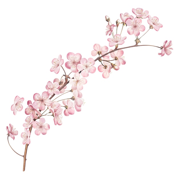 Ilustración de flor de cerezo en color png en un fondo transparente