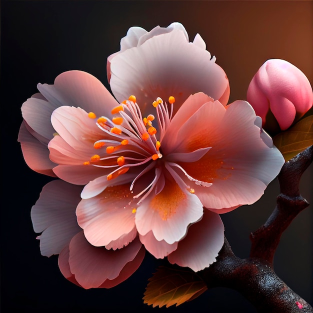 Ilustración de flor de cerezo rosa creada con tecnología de IA generativa