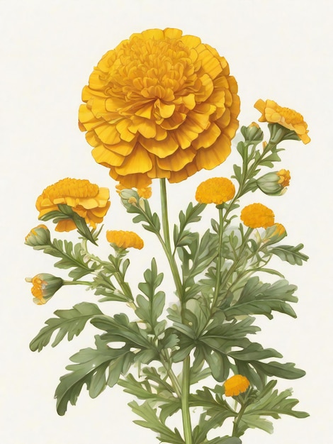 Foto una ilustración de una flor de margarita amarilla con hojas verdes