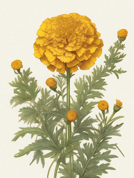 una ilustración de una flor de margarita amarilla con hojas verdes