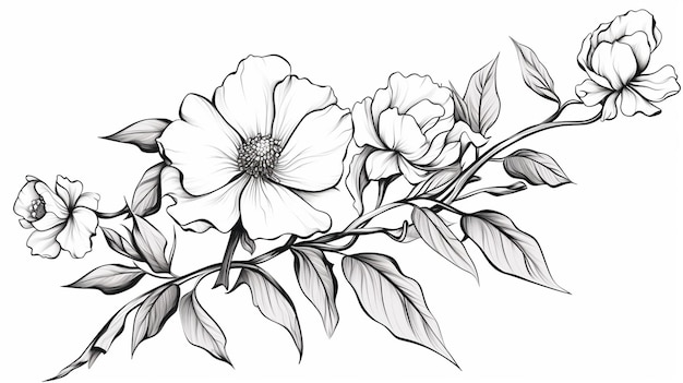 Ilustración de la flor de la rosa silvestre con contorno natural de arte de líneas