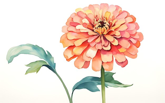 Foto ilustración de flor de zinnia de acuarela con esquema de colores vibrantes flor de pincel de pintura al óleo