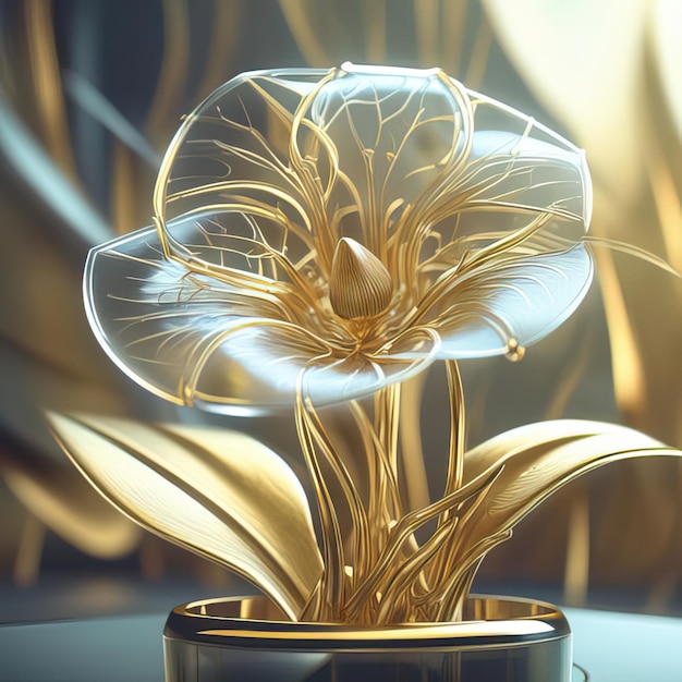 Ilustración floral 3D de orquídea dorada diseño elegante de flores con acentos dorados