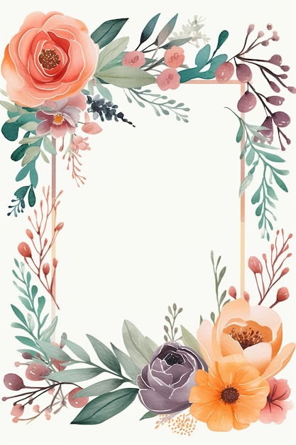 Ilustración floral en acuarela flores blancas rosas hojas y ramas de peonía corona marco de bodas saludos estacionarios papeles de pared fondo de moda eucalipto generar ai