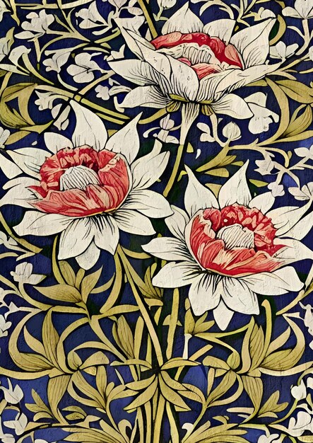 Ilustración floral Art Nouveau en estilo Morris