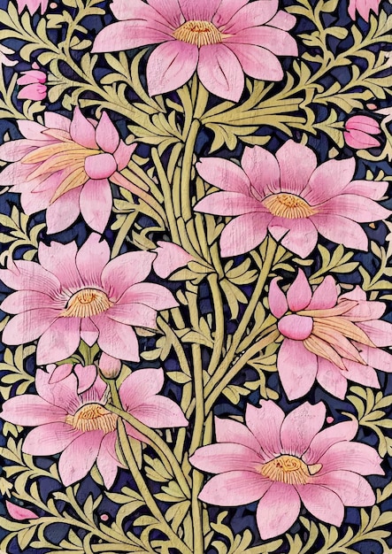 Ilustración floral Art Nouveau en estilo Morris