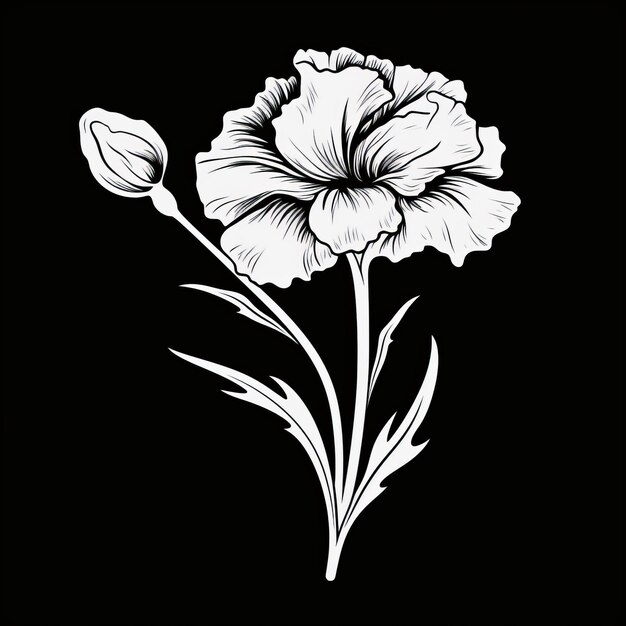 Ilustración floral en blanco y negro con silueta de carnero vectorial