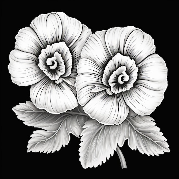 Ilustración floral en blanco y negro sobre un fondo de relieve decorativo