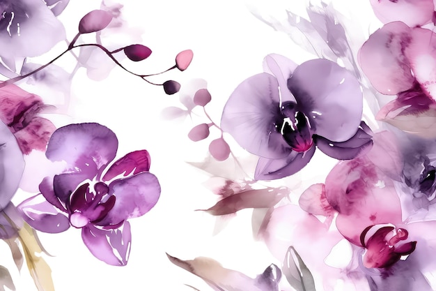 Ilustración floral de rama de orquídea aislada en un fondo blanco de acuarela AI