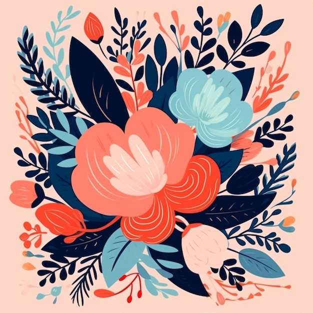 Una ilustración floral con un ramo de flores.