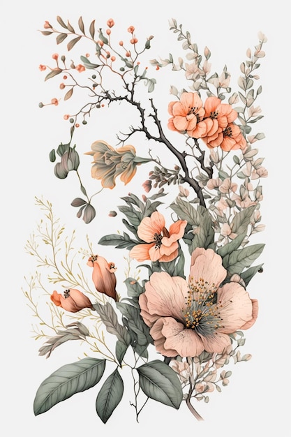 Una ilustración floral de un ramo de flores.